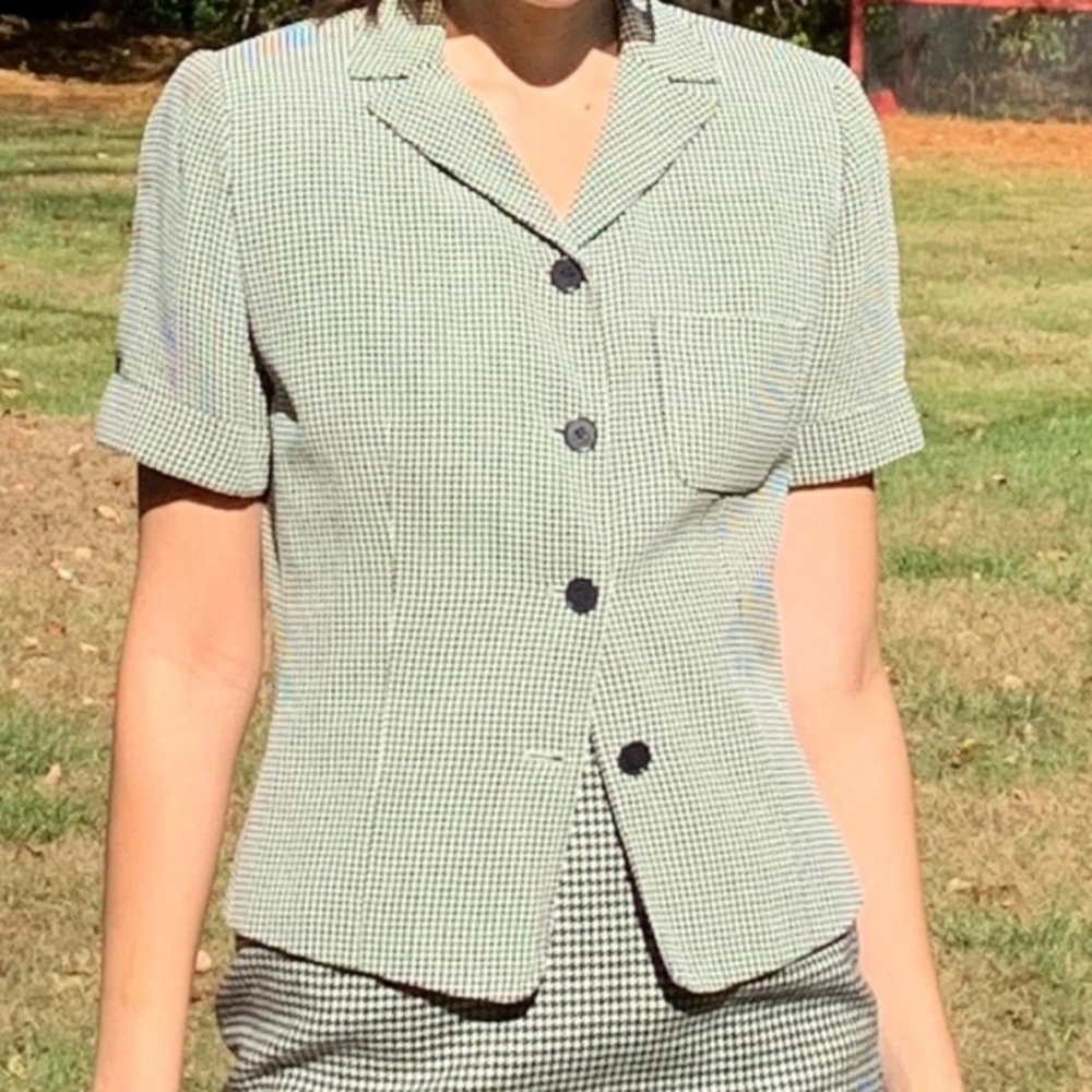 Short Sleeve Vintage Houndstooth Blazer Blouse - Picture 7 of 8